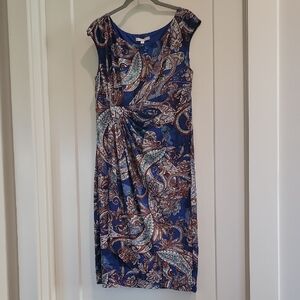 dressbarn Blue and Brown Paisley Midi Dress